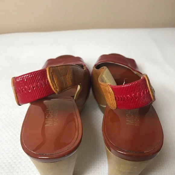 MICHAEL KORS women's platform sandals red/tan Open toe chunky size 6 M - Picture 10 of 14